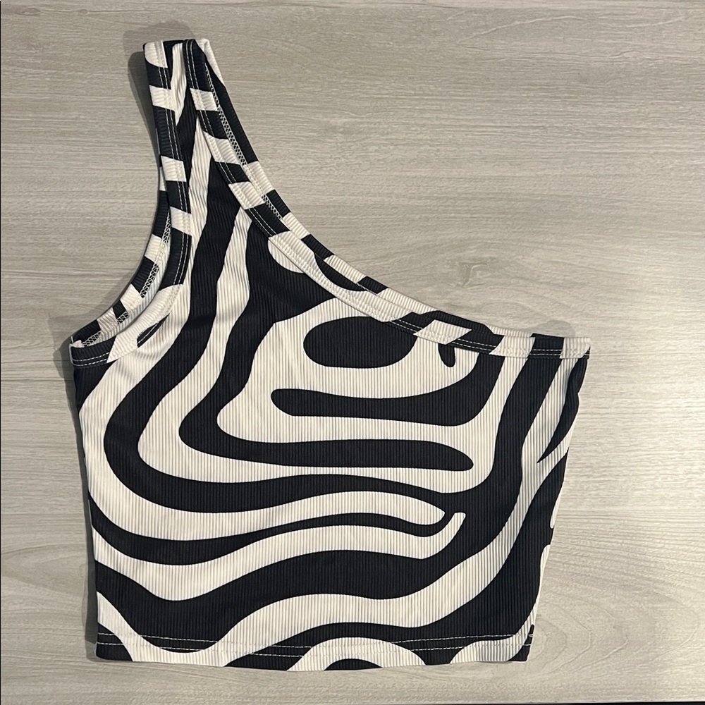 Black and White Zebra Print One-Shoulder Top